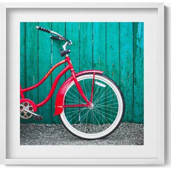 Obraz Dekorativní nástěnný obraz v bílém rámu do pokoje Červené kolo 50x50 cm