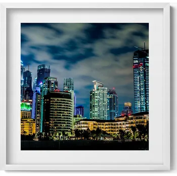 Obraz Nástěnný obraz v bílém rámu do obýváku, kuchyně - Velkoměsto v noci 50x50 cm