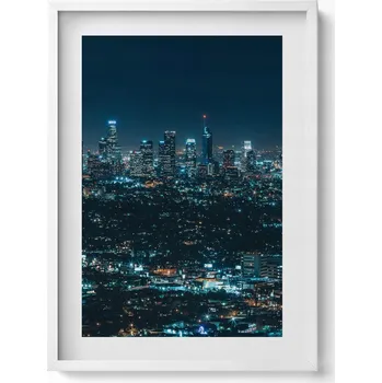 Obraz Nástěnný obraz bílý rám Velké osvětlené město v noci panorama 50x70 cm