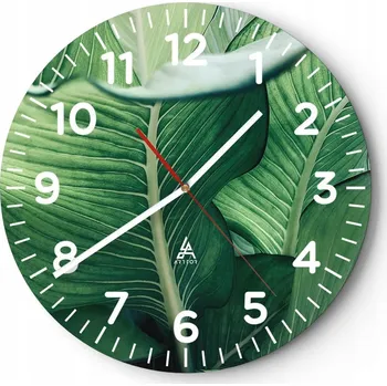 Hodiny Kuchyňské nástěnné hodiny 30x30 Listy Moderní skleněné hodiny Tichý chod