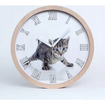Hodiny Dřevěné nástěnné hodiny kulatý malé kočka průměr 30 cm