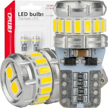 Povinná bezpečnostní výbava LED žárovky CANBUS T10 W5W 16SMD 2SMD 3014 3030 Bílá 12V 24V AMIO-04260