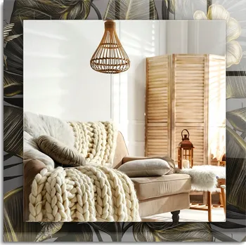 Zrcadlo Loftové zrcadlo s ozdobným skleněným rámem Květiny a kolibříci 60x60 cm