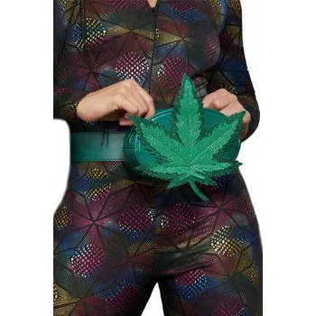 Kabelka Peněženka "List Marihuany - Brokátová", lahvově zelená, Smiffys