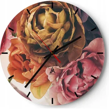 Hodiny Velké nástěnné hodiny 40x40 Květiny Skleněné hodiny Kulatý Tiché