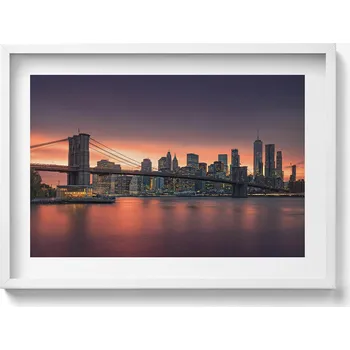 Obraz Dekorativní nástěnný obraz s rámem a grafikou New Yorku East River v loft stylu, 70x50 cm
