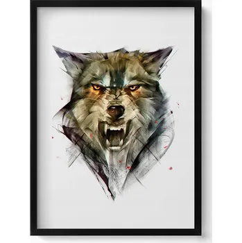 Obraz Dekorativní nástěnný obraz do obýváku kuchyně Kreslený portrét vlka 50x70 cm