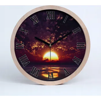 Hodiny Velké dřevěné nástěnné hodiny západ slunce průměr 30 cm