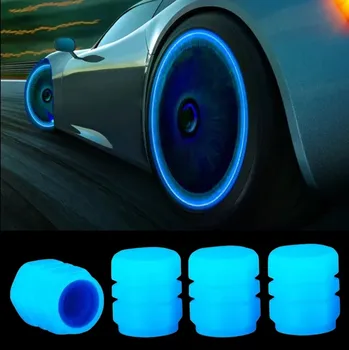 ventilky Svítící modré čepičky ventilků na kolo, auto a motorku, sada 4ks
