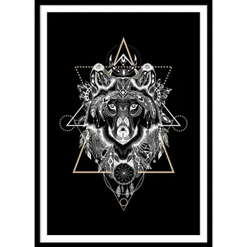 Obraz OBRAZ PLAKÁT V RÁMU dárek VLK ZVÍŘATA TOTEMOVÁ černý P2609_43x53