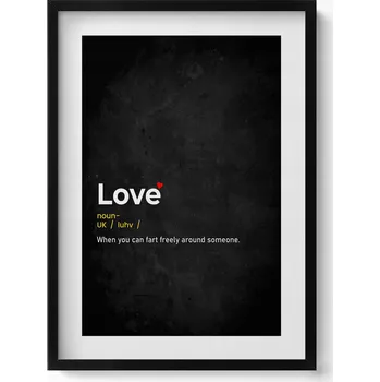 Obraz Dekorativní nástěnný obraz v černém rámu - Kreativní definice lásky, 50x70 cm