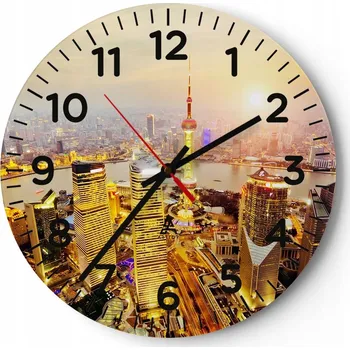 Hodiny Nástěnné hodiny do obýváku 40x40 Město Kulatý Hodiny na skle Loft Tiché
