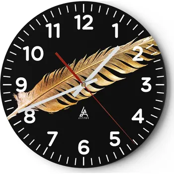 Hodiny Nástěnné hodiny do obýváku 40x40 Zlaté pírko Hodiny na skle Loft Tiché