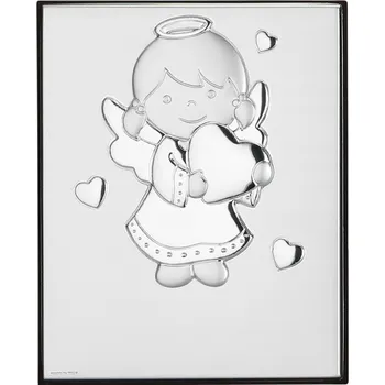 Obraz Stříbrný obrázek na křtiny andílek se srdíčkem | Rozměr: 6x7,5 cm