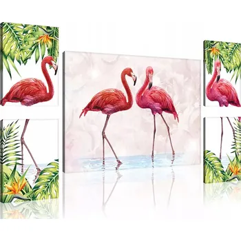 Obraz OBRAZ NA PLÁTNĚ CANVAS PLAMEŇÁCI PTÁCI 5 DÍLŮ.