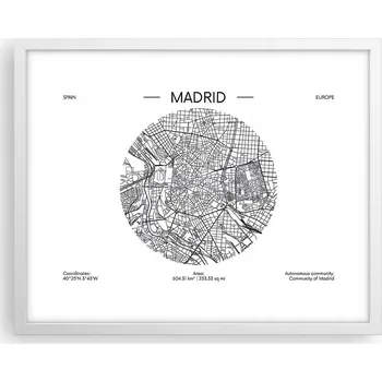 Obraz Obraz plakát na zeď v bílém rámu 50x40 mapa foto plakáty do obýváku