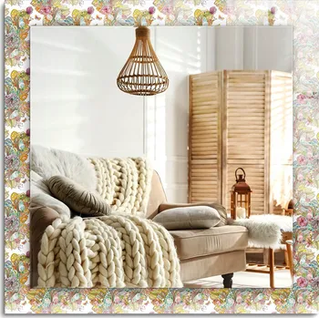 Zrcadlo Zrcadlo s Potiskem Nástěnné Ozdobné Čtvercové 60x60 cm Barevné motýli květiny