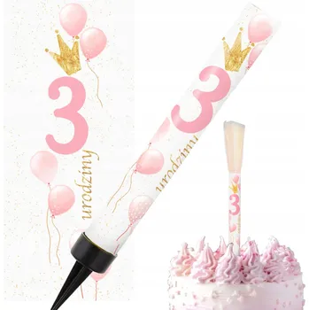 Dortová svíčka DORTOVÁ FONTÁNA 3. NAROZENINY tříletá RŮŽOVÁ na dort se svíčkou 12cm