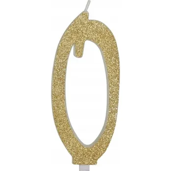 Dortová svíčka Narozeninová svíčka ČÍSLICE 0 Zlatá se třpytkami, 12 cm - na narozeniny