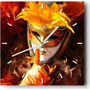 Hodiny Velké nástěnné hodiny na zeď 40x40 Maska Skleněné hodiny Čtvercové Tiché