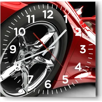 Hodiny Nástěnné hodiny do obýváku 40x40 Motorismus Tichý chod Hodiny na skle Bez hlučnosti