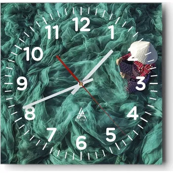 Hodiny Kuchyňské nástěnné hodiny 30x30 Rybářská síť Skleněné hodiny do obýváku Tiché