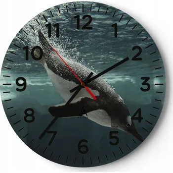 Hodiny Velké nástěnné hodiny 40x40 Tučňák Skleněné hodiny Kulatý Tiché