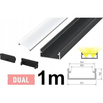 LED osvětlení LED PROFIL PRO 2 LED PÁSKY DUAL ČERNÝ 1M SADA