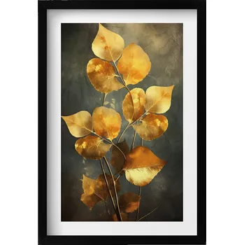 Obraz Dekorativní nástěnný obraz s černým rámem a grafikou loft Listy glamour 40x60 cm