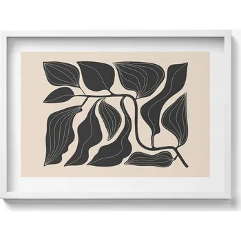 Obraz Nástěnný obraz bílý rám Minimalistická ilustrace listů rostliny 70x50 cm