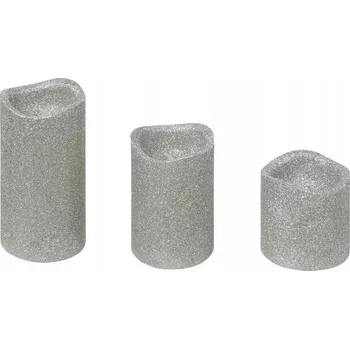 Vánoční dekorace LED SVÍČKY STŘÍBRNÉ BROKÁTOVÉ DEKORAČNÍ VÁNOČNÍ SADA 3 KS 10X5 CM