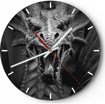 Hodiny Velké nástěnné hodiny 40x40 Drak Skleněné hodiny Kulatý Tiché