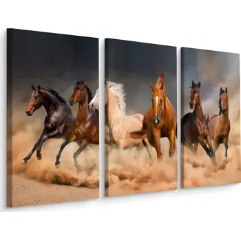 Obraz Obraz Tryptych Stádo KONÍ v Cvalu Příroda 60x40