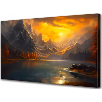 Obraz Obraz Na Plátně Obraz do kanceláře Hory Moře Západ slunce 120x70 cm