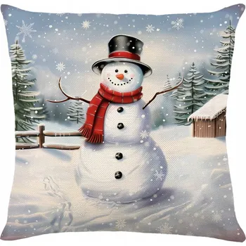 Povlak na polštářek Dekorační povlak na polštář Vánoční Sněhulák Červená šála 45x45