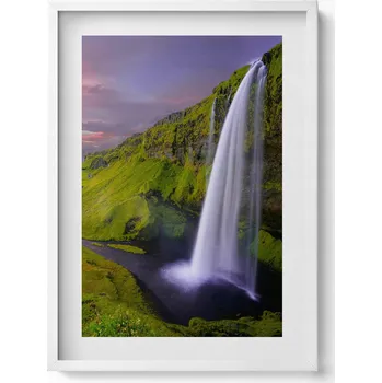 Obraz Dekorativní nástěnný obraz v rámu s grafikou Krajina s polem a vodopádem 50x70 cm