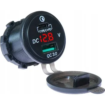 USB-C Nabíječka QC 3.0 PD Voltmetr ČERVENÁ 36W ZAPUŠTĚNÁ Rychlé Nabíjení