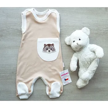 Dupačky AMÁLKA Bavlněné oříškové dupačky, kapsa s medvídkem mývalem Velikost: 74