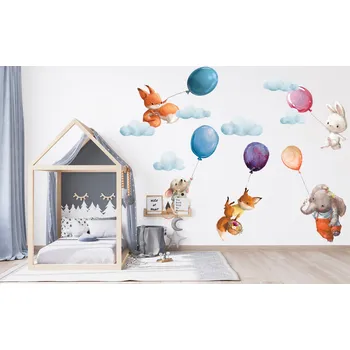 Obraz XL Nálepky na zeď ZVÍŘATA BALÓNKY 58x94