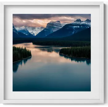 Obraz Dekorativní nástěnný obraz v rámu do obýváku Krajina řeky, lesů a hor 50x50 cm