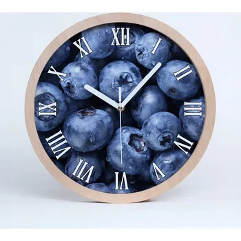 Hodiny Dřevěné nástěnné hodiny kulatý s motivem bobulí, průměr 30 cm