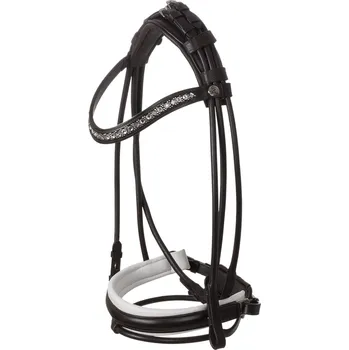 Jezdectví Acavallo Anatomická uzdečka IRIS z kulaté kůže, zdobená kamínky, Cob, hnědá/fnědá