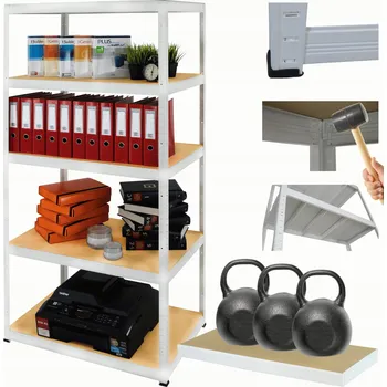 Dílenský regál Kovový regál skladový stojan HELIOS 180x75x30 cm 5 polic x 350 kg ODOLNÝ BÍLÝ