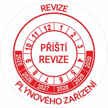 Samolepící etiketa Příští revize plynového zařízení 2025-2030 samolepící vinylová fólie 40 mm aršík 10 kusů