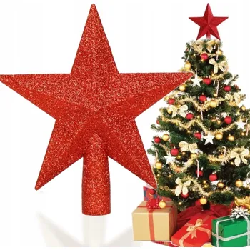 Vánoční dekorace HVĚZDA NA ŠPIČKU VÁNOČNÍHO STROMEČKU ČERVENÁ NEKŘEHKÁ OZDOBA