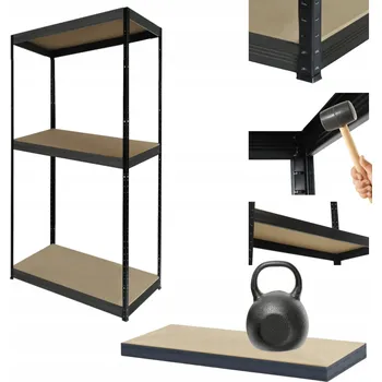Dílenský regál Kovový regál do skladu černo-šedý HELIOS 90x30x30cm 3 police x 175kg NOSNOST