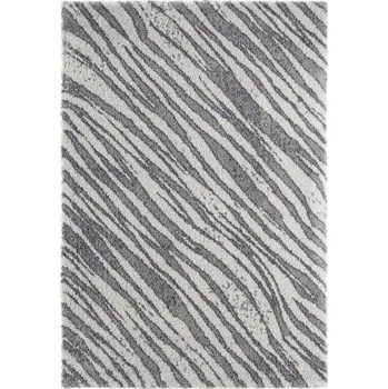 Koberec Šedo-krémový koberec do obýváku, silný koberec shaggy, vzor zebra 80x150 cm