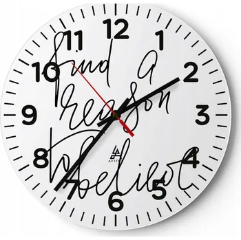 Hodiny Nástěnné hodiny do obýváku 40x40 Typografie Kulatý Skleněné hodiny Loft Tiché