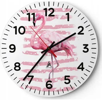 Hodiny Nástěnné hodiny do obýváku 40x40 Plameňák Kulatý Skleněné hodiny Loft Tiché