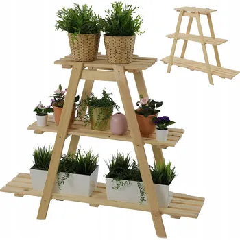 Stojan na květiny Stojan na květiny, dřevěný držák na květináč, police, regál na květiny